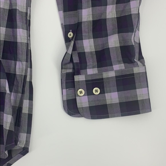 Peter Millar Large Checker Print Button Down Purple - Picture 4 of 5